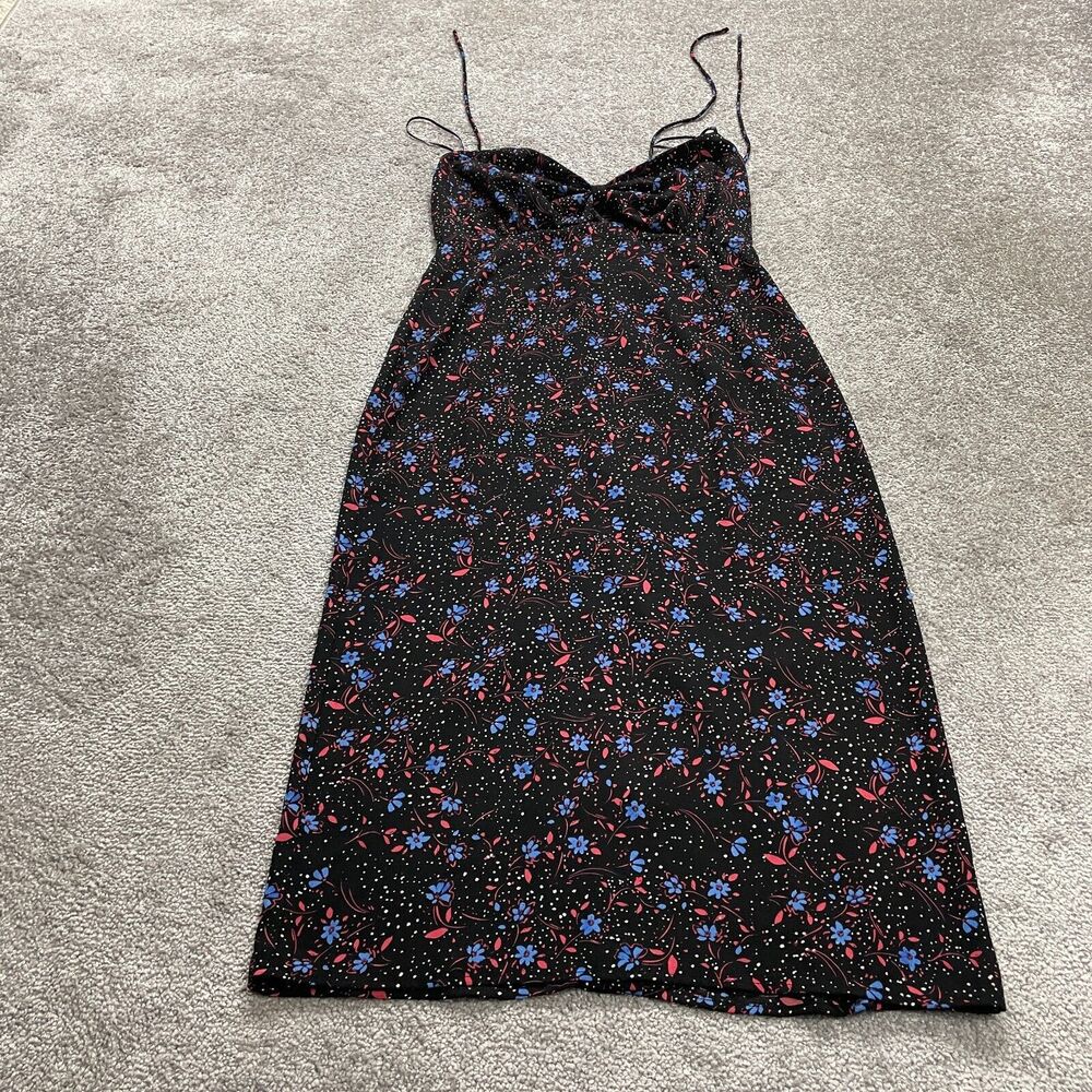 Aqua By Bloomingdale's Midi Floral Dress Womens Small Black Spaghetti Sweetheart